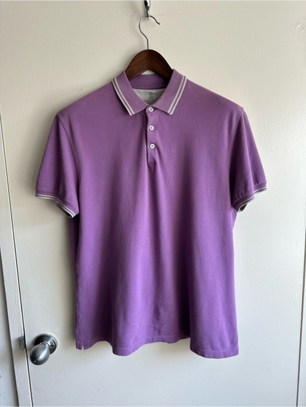 Brunello Cucinelli Lavender Polo with Trim Collar EU52